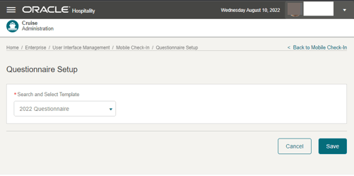 This figure shows the Questionnaire Setup Page
