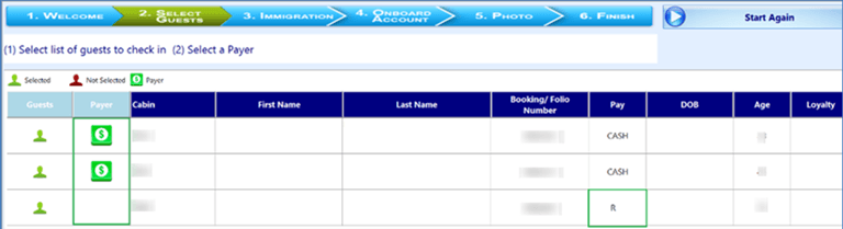 This figure shows the payment routing selection in Select Guests screen.