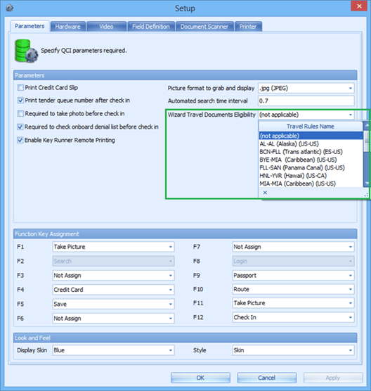This figure shows the setup window of travel rules eligibility.