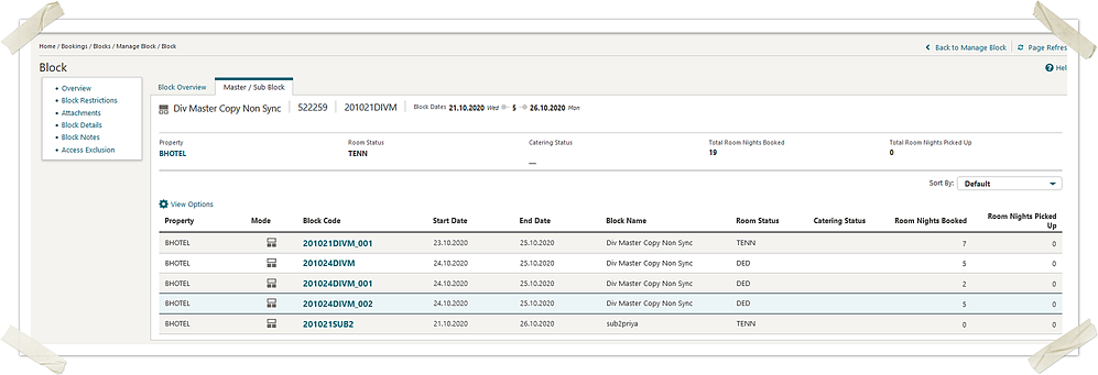 This image shows the master/sub block screen. This image shows the master/sub block screen.
