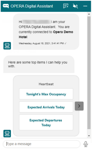 This figure shows the OPERA Digital Assistant chatbot.