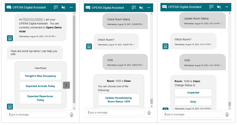 This image shows the OPERA Digital Assistant chat screen details This image shows the OPERA Digital Assistant chat screen details