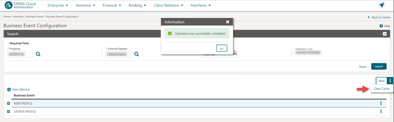 This image shows the Business Events Configuration screen details This image shows the Business Events Configuration screen details