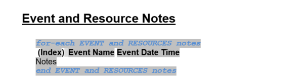 This image shows the Event and Resource notes option This image shows the Event and Resource notes option