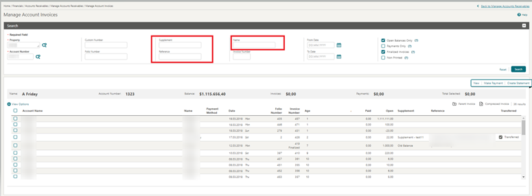 This image shows the Manage Account Invoices screen This image shows the Manage Account Invoices screen