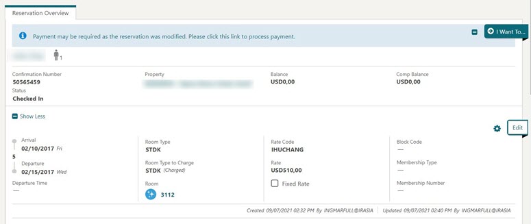 This image shows the Reservation Overview screen details This image shows the Reservation Overview screen details