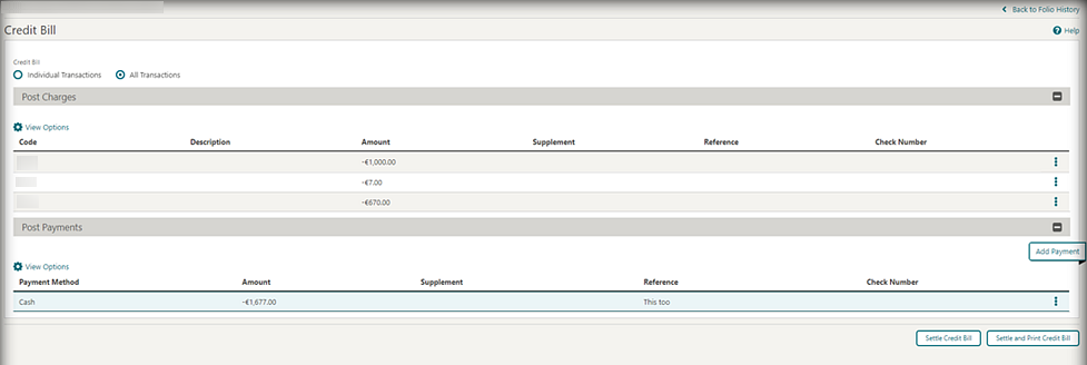 This image shows the Credit Bill screen. This image shows the Credit Bill screen.