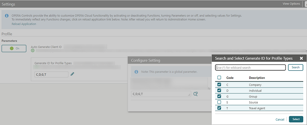 This image shows the Profile OPERA Control screen. This image shows the Profile OPERA Control screen.