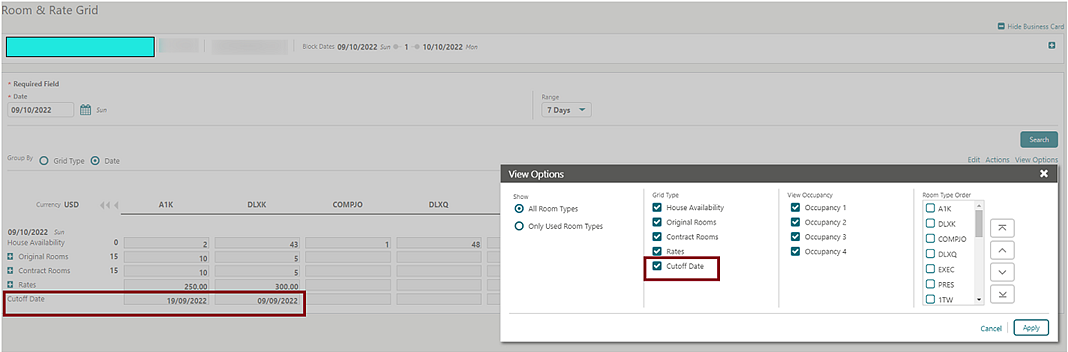 This image shows the room and rate grid screen. This image shows the room and rate grid screen.