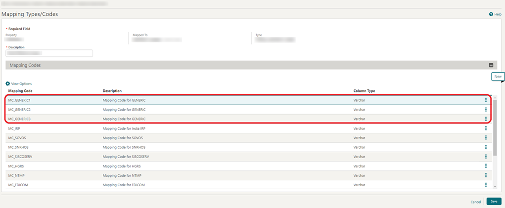 This image show the mapping types/codes screen. This image show the mapping types/codes screen.