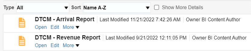Arrival and Revenue Reports.