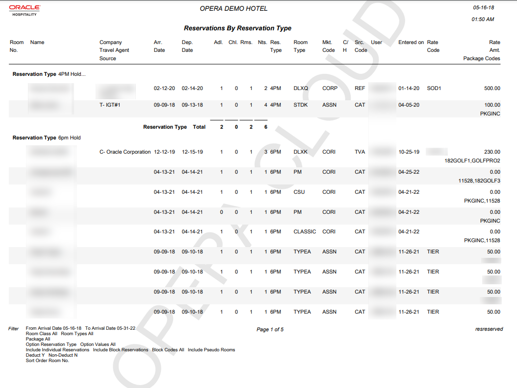 This report image shows reservations by the rate types 4PM Hold and 8PM hold. This report image shows reservations by the rate types 4PM Hold and 8PM hold.
