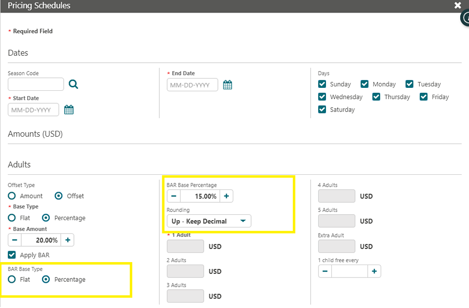 Pricing Schedules – Adults