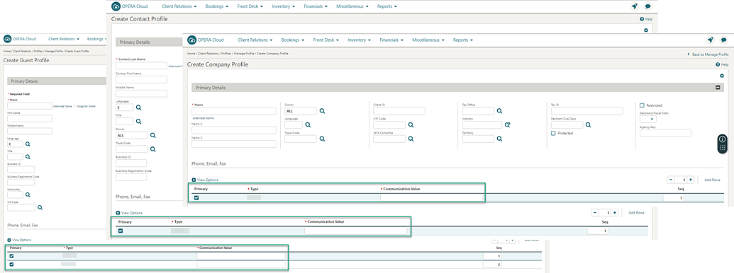 Create profile screens