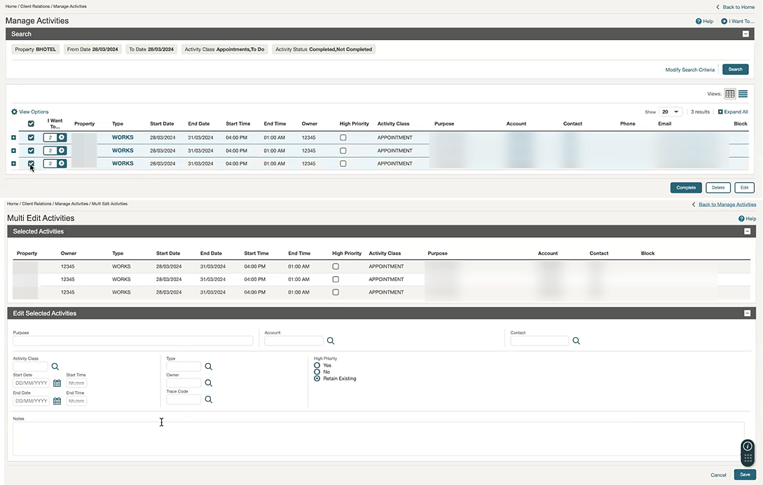 Manage Activities Manage Activities