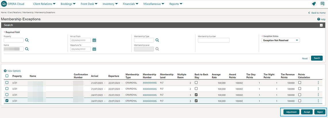 Membership Exceptions Membership Exceptions