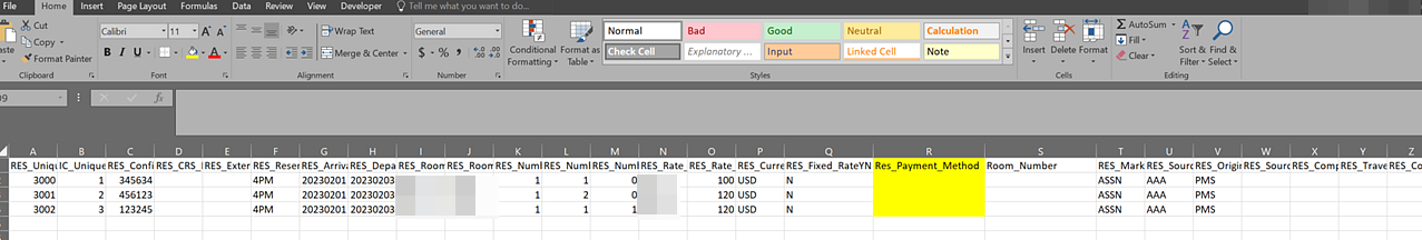 The reservation import file displays Reservation Payment Methods. The reservation import file displays Reservation Payment Methods.