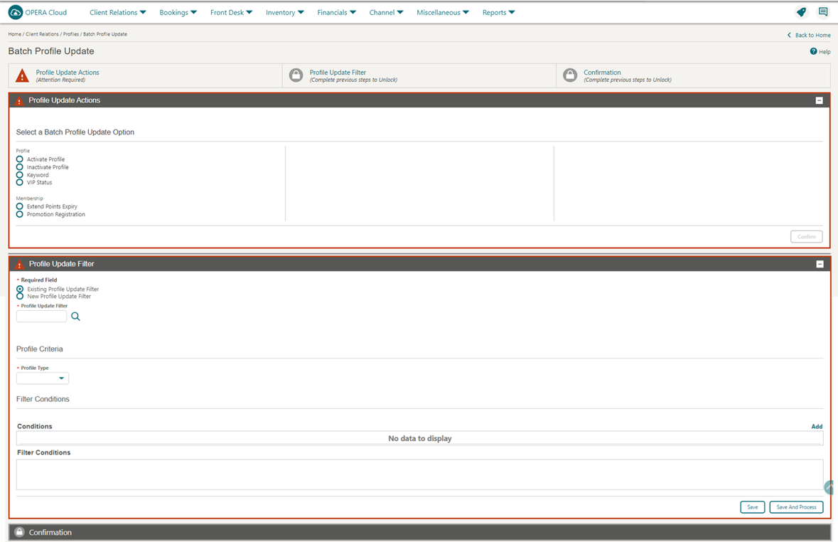 Batch Profile Update screen.