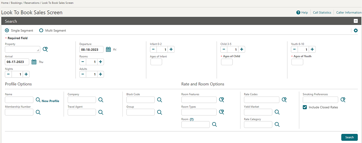 Look To Book Sales Screen