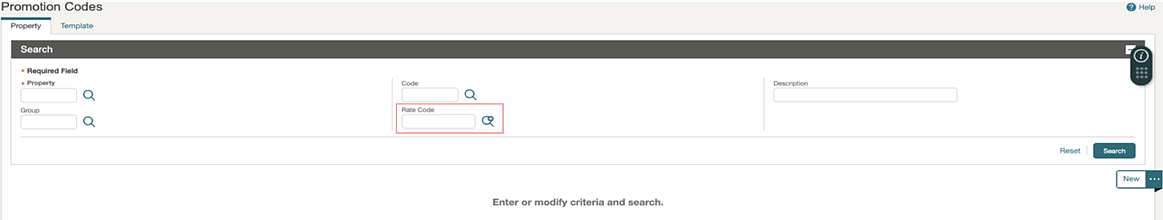 Promotion Codes screens adds Rate Code search field.