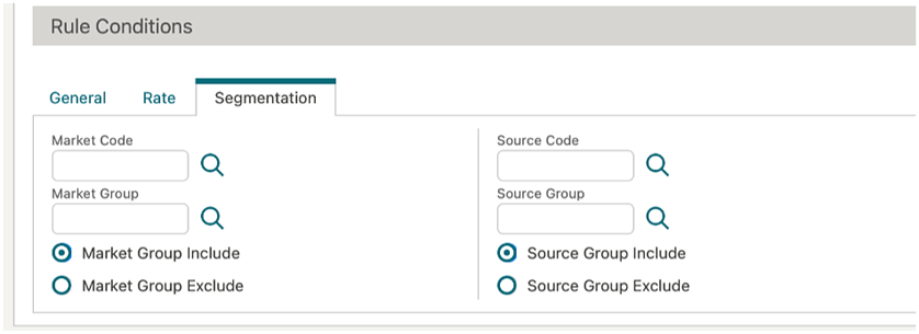Rule Conditions screen showing the Segmentation tab.
