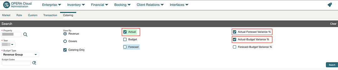 Administration screen showing the Actual checkbox in highligting.
