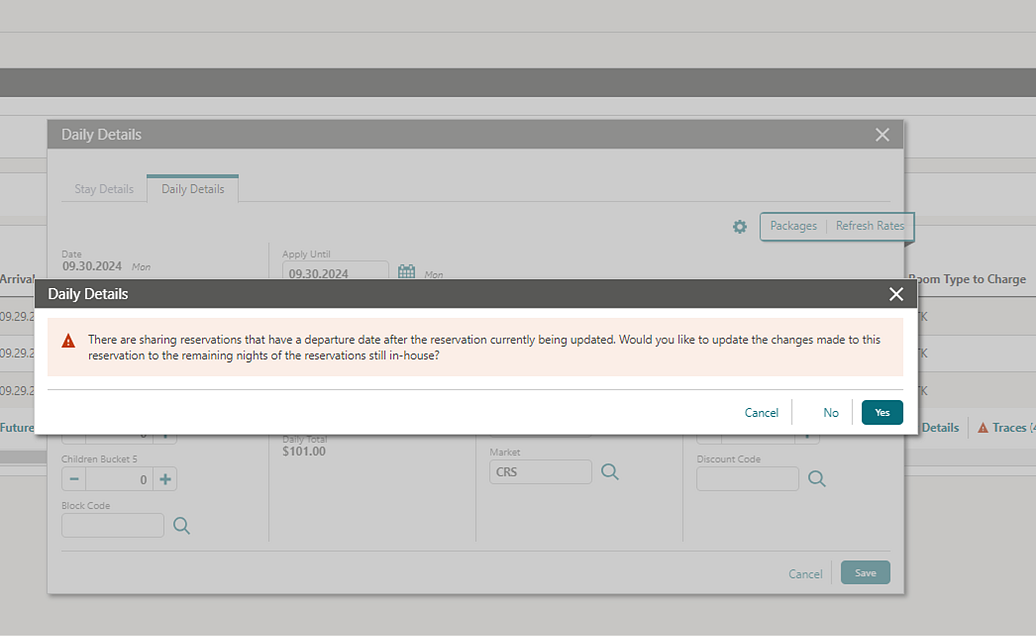 The Daily Details screen displays a Daily Details warning message.