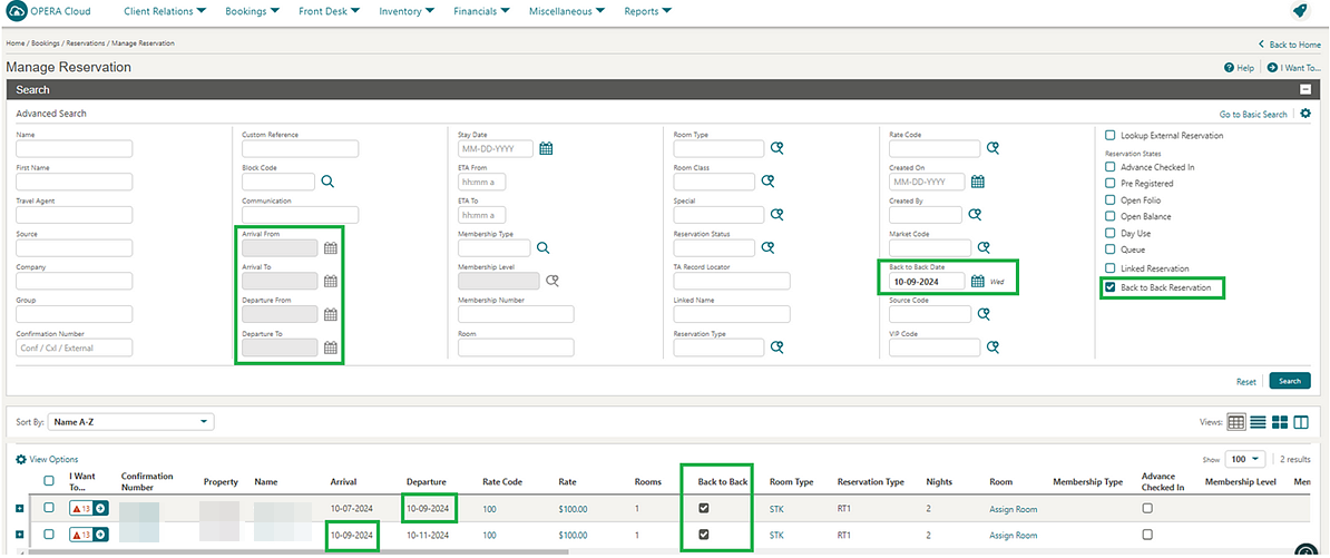 Manage Reservation with added search fields.