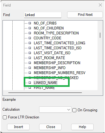 Screen showing Linked_Name highlighted.
