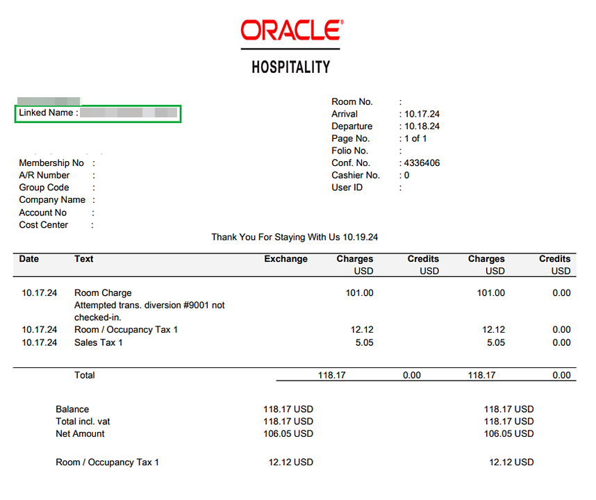 Report sample showing Linked Name.