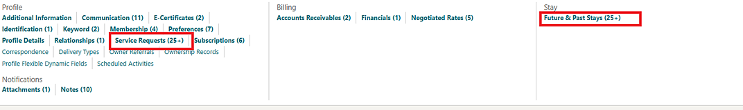 The Presentation pages display detail links with Service Requests highlighted.