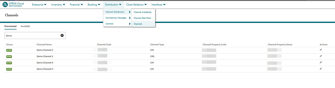 Channel screen showing provisioned status.