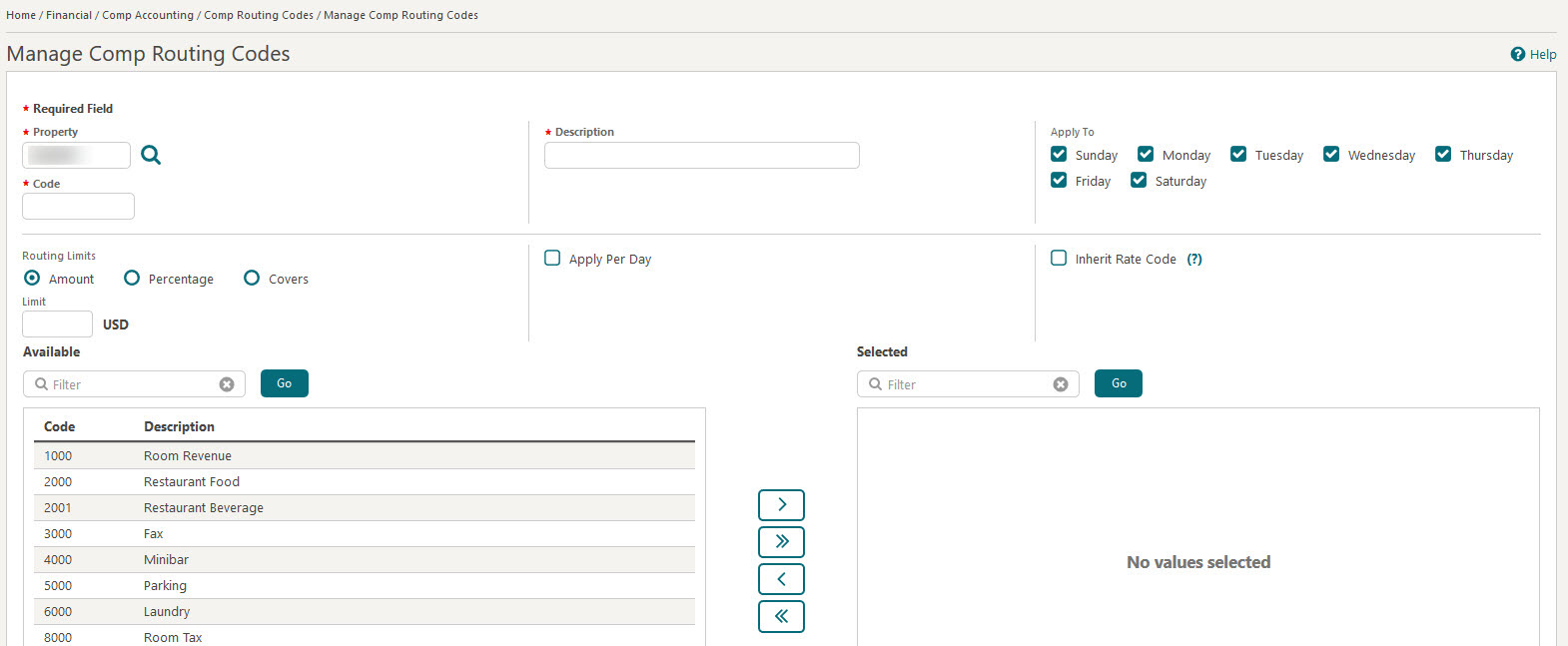 This figure shows the Manage Comp Routing Codes screen. This figure shows the Manage Comp Routing Codes screen.