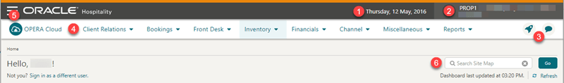 Application navigation function in OPERA Cloud application. Application navigation function in OPERA Cloud application.