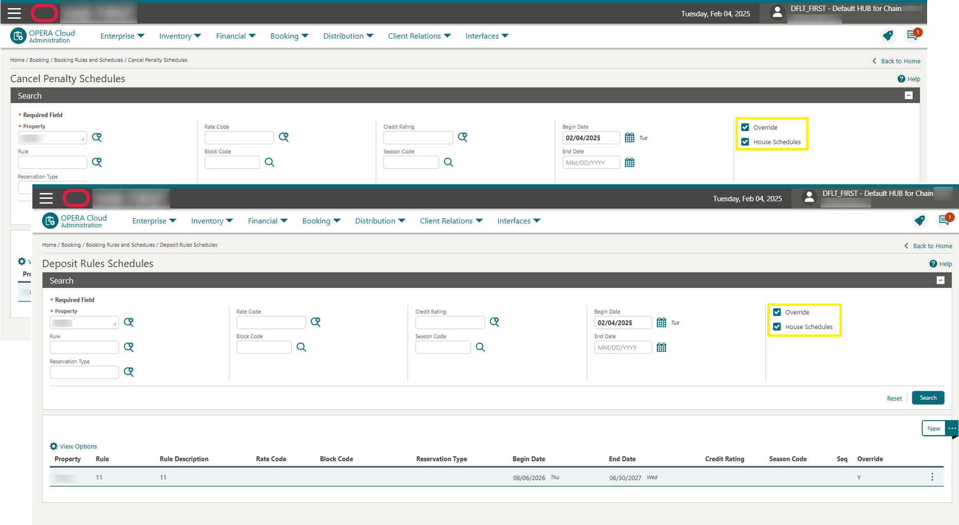 Cancel Penalty Schedules panel updated with Override filter. Cancel Penalty Schedules panel updated with Override filter.