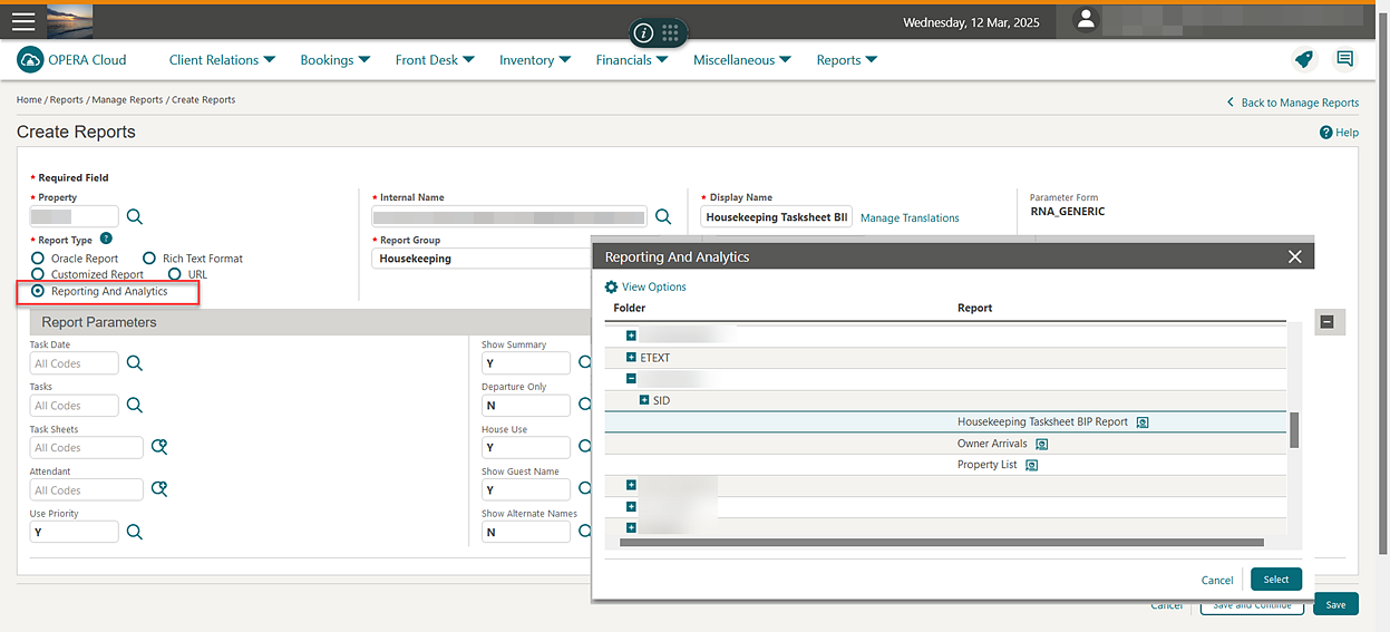 Create Reports screen shows options to select Reporting And Analytics.