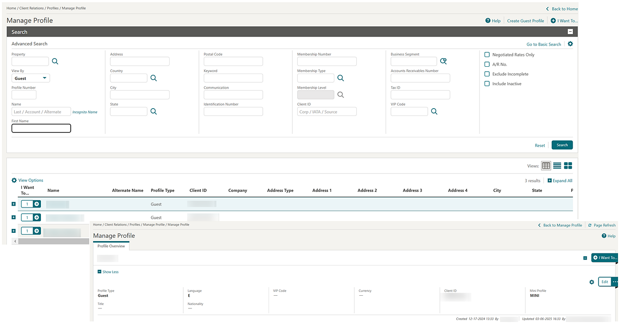 Manage Profile screen.