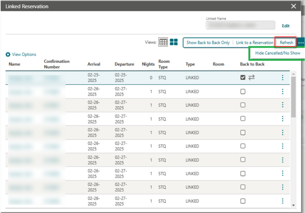 This image shows the updated Linked Reservation screen. This image shows the updated Linked Reservation screen.