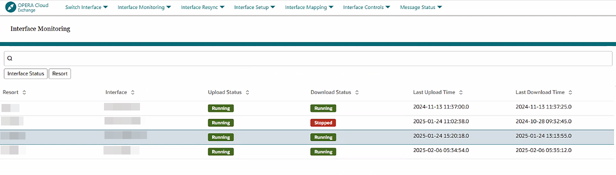 Interface Monitoring screen Interface Monitoring screen