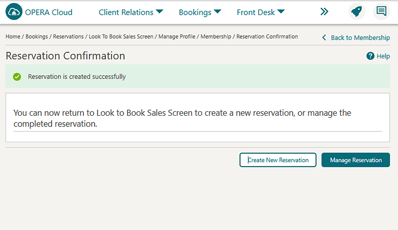 Reservation Confirmation screen.