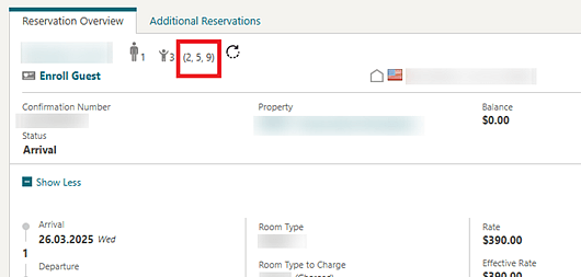 Child ages listing shown in the Reservation Overview tile.