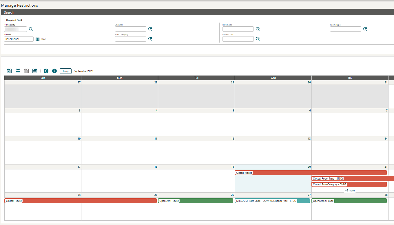 Manage Restrictions screen showing House restrictions as first listed on the calendar.