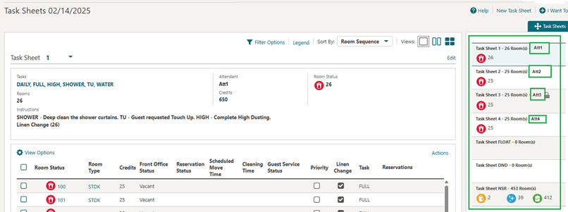 Task Sheet screen UI drawer showing added attendant names.