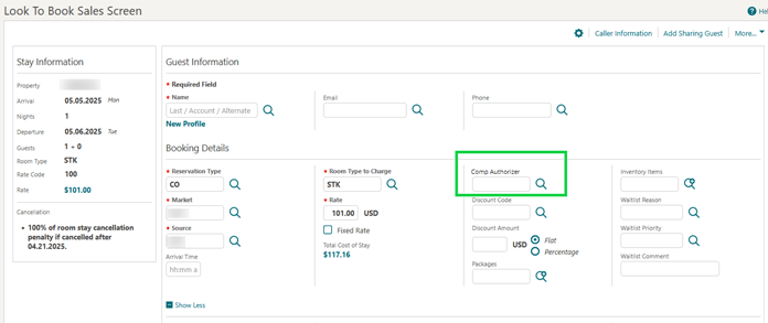 The Comp Authorizer field in the LTB Sales Screen.