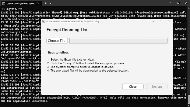 The encryption utility Encrypt Rooming List screen.