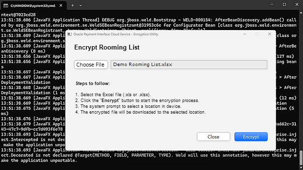 The encryption utility Encrypt Rooming List screen Encrypt button.