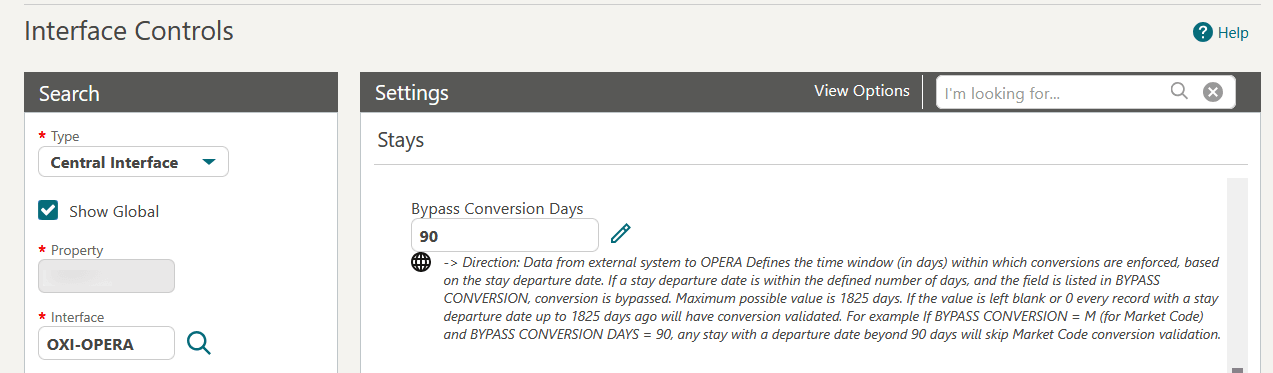Interface Control Bypass Conversion Days setting with a 90-day value set.