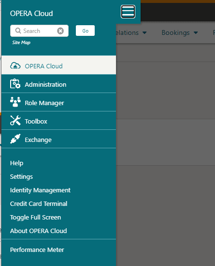 OPERA Cloud Application Menu options OPERA Cloud Application Menu options