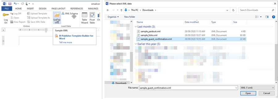 This figure shows the BI Publisher Template Builder for Word menu option. This figure shows the BI Publisher Template Builder for Word menu option.