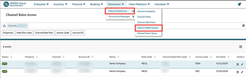 The Channel Rates Access screen showing the Distribution, Channel Distribution, Channel Rates Access menu path. The Channel Rates Access screen showing the Distribution, Channel Distribution, Channel Rates Access menu path.